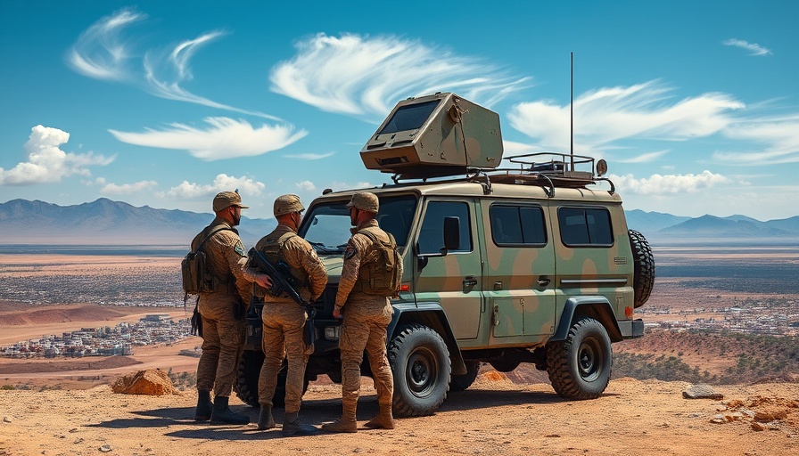 Border patrol monitoring landscape under blue sky.