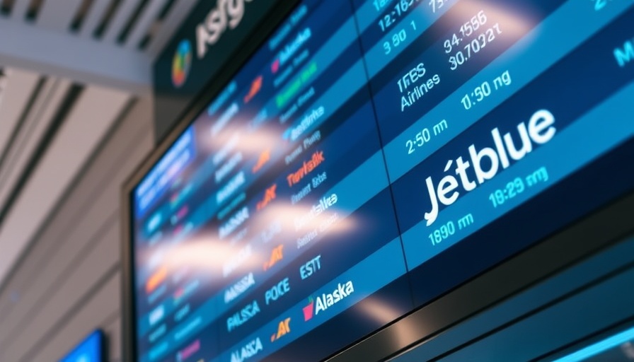 Digital flight board showing US flights; tariffs impact on scheduling.
