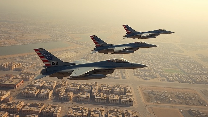 US fighter jets flying over a Middle Eastern city, breaking national news.