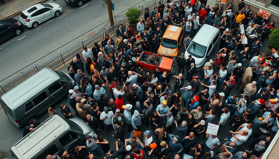 Aerial view of protest against immigration raids Los Angeles.