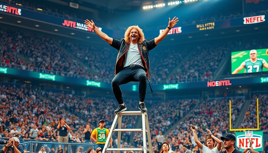 Performer on ladder during NFL halftime show.