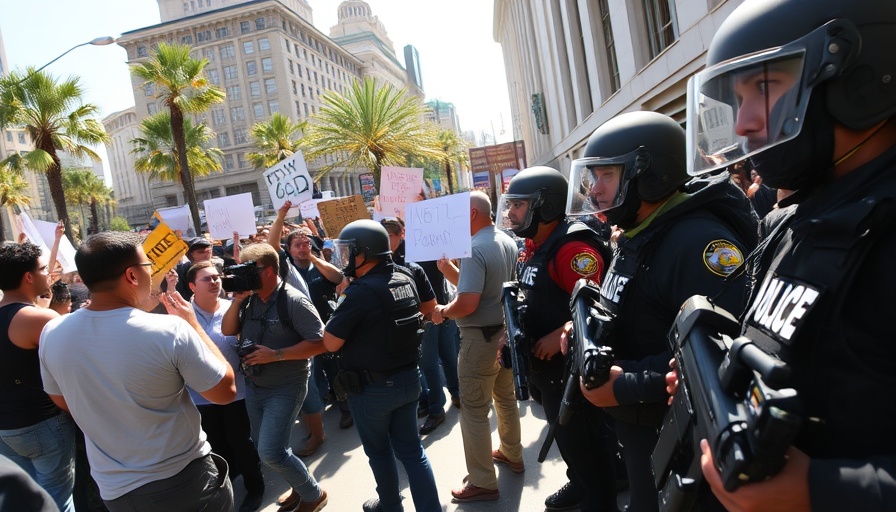 Tense standoff during L.A. immigration protests with officers and demonstrators.