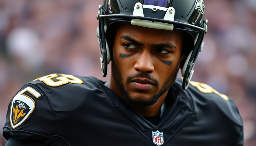 Ravens lineman in uniform, focused expression