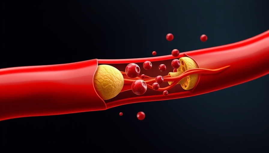 Illustration of blood vessel with clot and plaque showing genetic risks of blood clots.