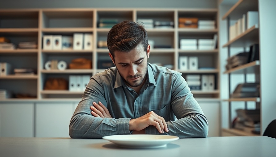 Contemplative man on restrictive diet sitting at table.