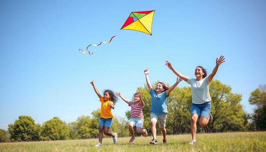 Austin Father's Day gift guide: family flying a kite in sunny park.
