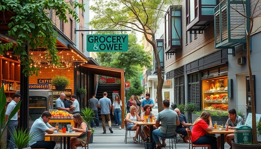 Lively Austin lifestyle at a local grocery's outdoor seating area.