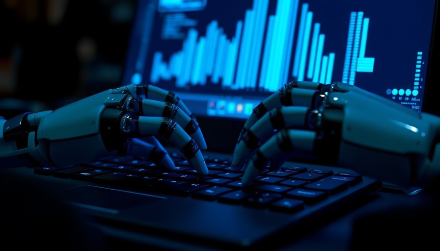 Robotic hands typing on a keyboard, symbolizing AI tools and job market challenges.