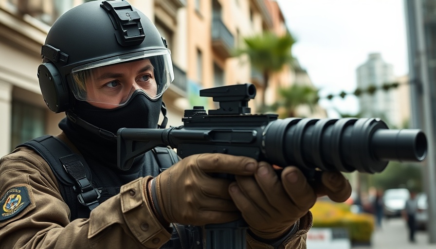 Tactical officer in action in urban setting related to immigration policy USA