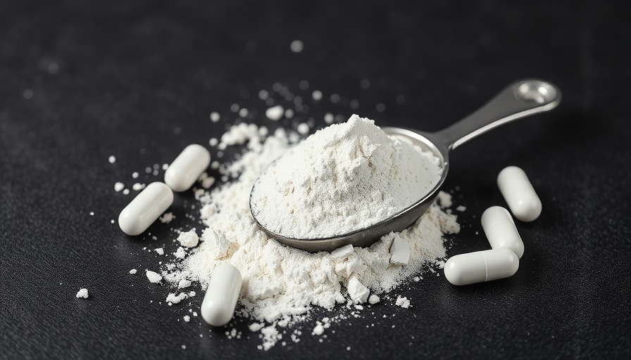 Creatine powder and capsules on a textured surface.