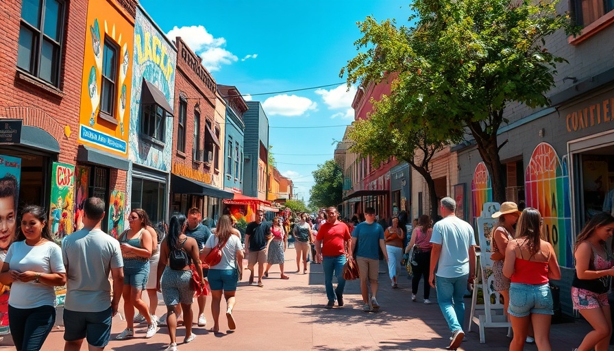 Govalle street scene in Austin Cultural District with art.