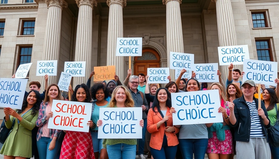 Universal school choice rally in front of government building.