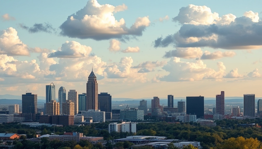 Austin skyline cityscape with dynamic clouds and warm lighting