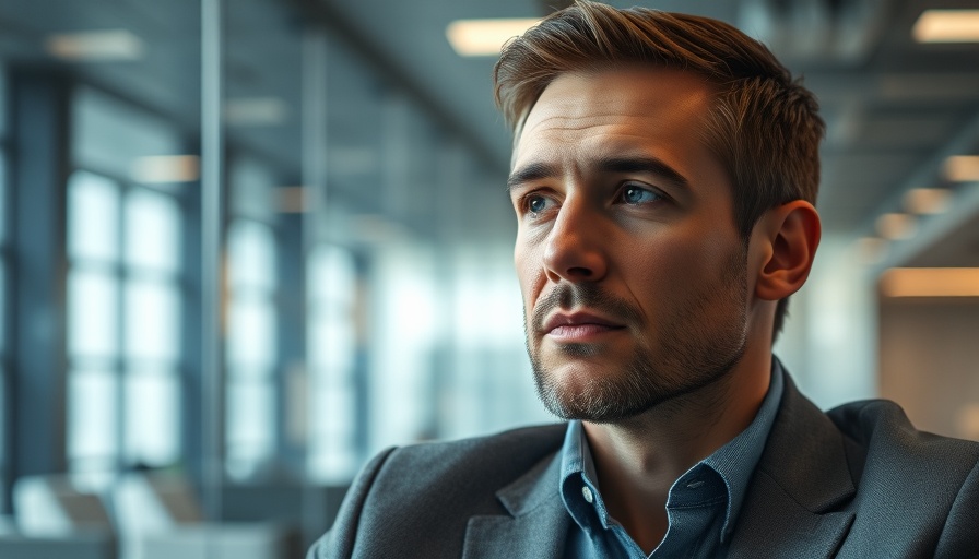 Thoughtful individual in office environment reflecting on leadership exit.