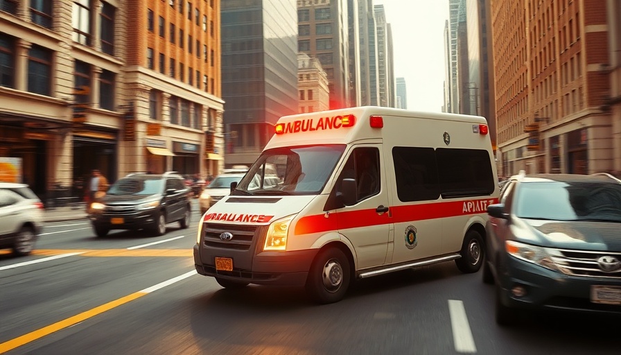 Stolen ambulance chase in a bustling city scene.