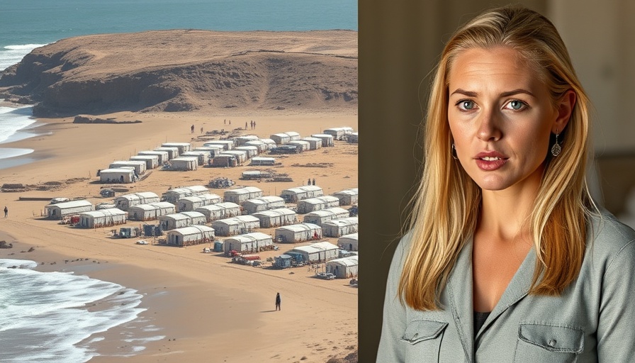 U.S. commitment to two-state solution visualized through speaker and refugee camp contrast.