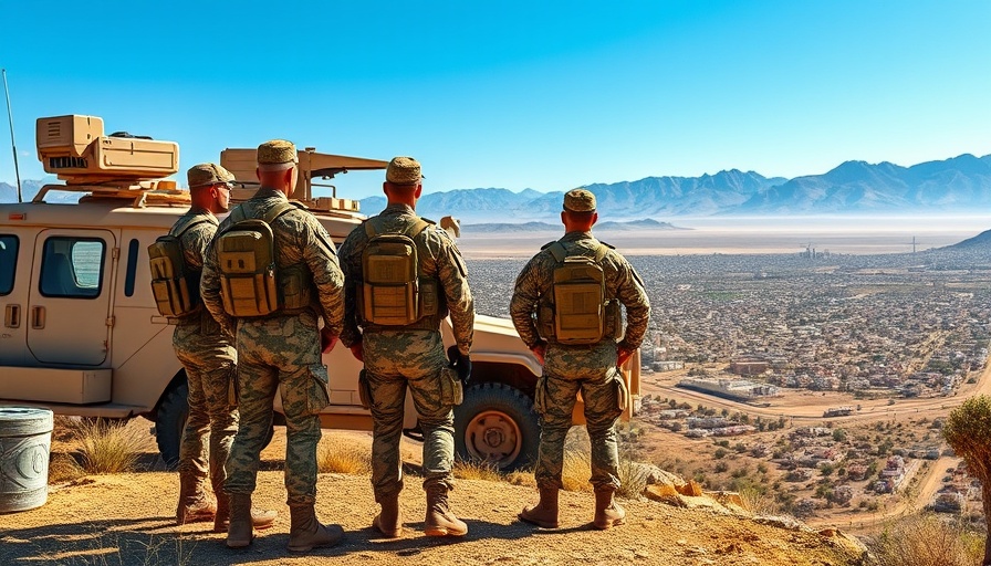 Military personnel on border hill, observing with equipment.