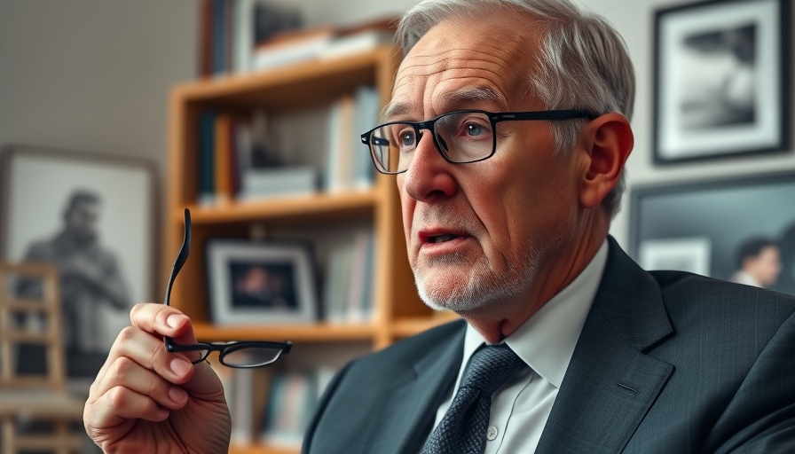 Older man in suit discussing NBA playoffs in an office setting.