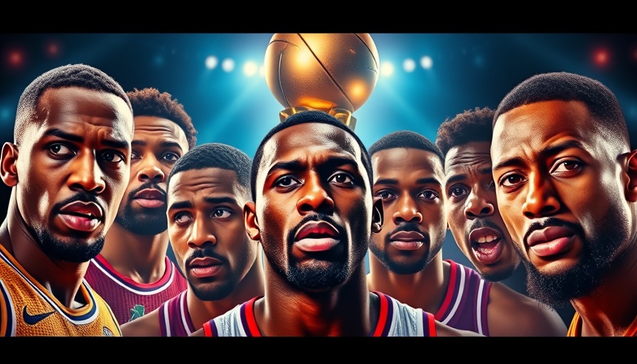 Dynamic NBA playoffs digital collage with players and trophy in cinematic style.