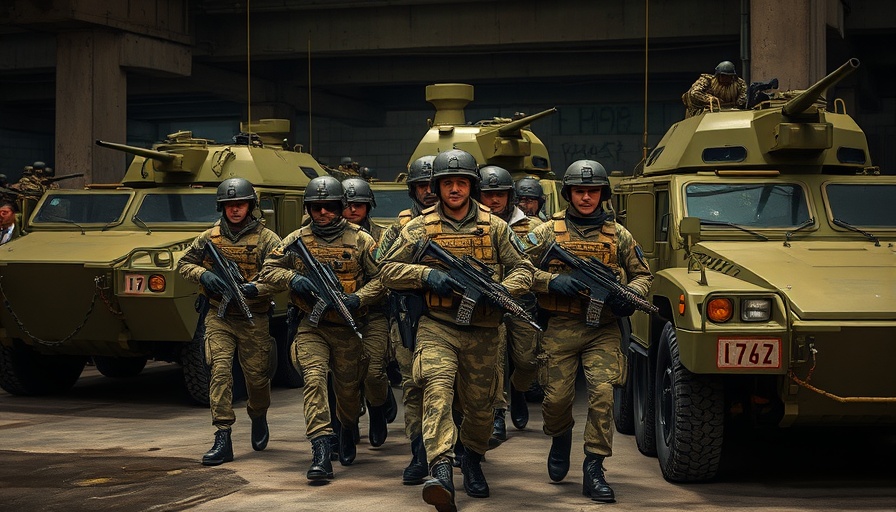 Troops in Los Angeles during unrest, armored presence.