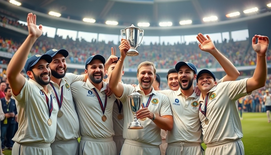 Cricket team celebrating Texas Super Kings win in stadium.