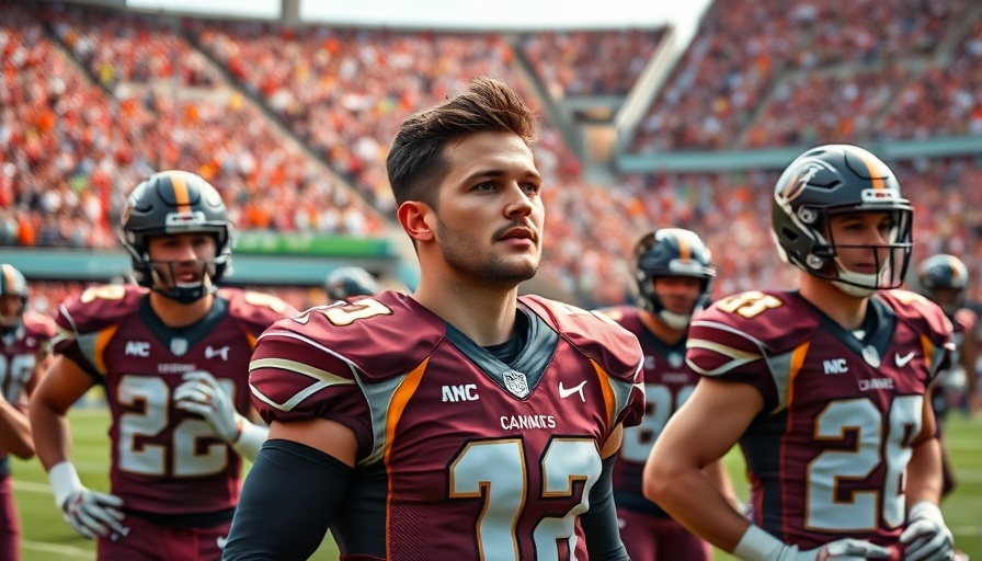 Football players warming up in a vibrant stadium before a game.