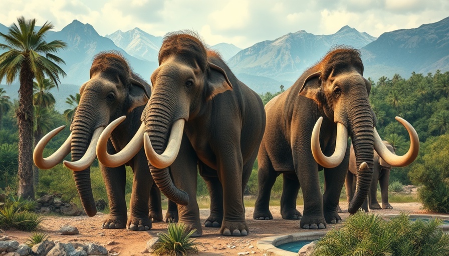 Fruit-eating mastodons in diverse terrains with scenic backdrops.