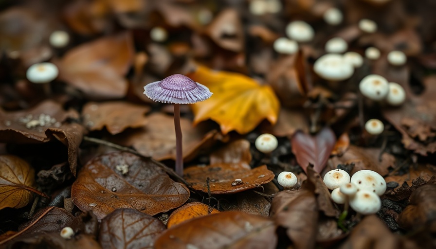 Unknown ectomycorrhizal fungi, purple mushroom among leaves.
