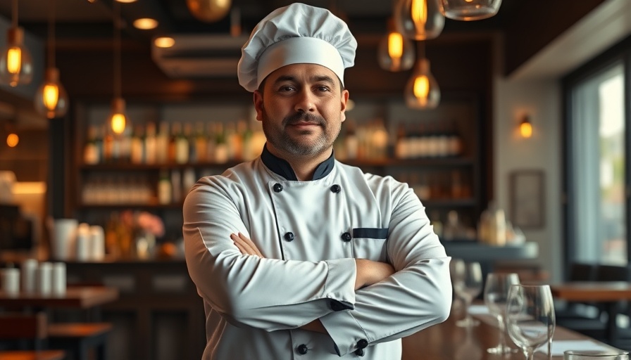 Chef in upscale Italian restaurant in Austin with elegant bar backdrop.