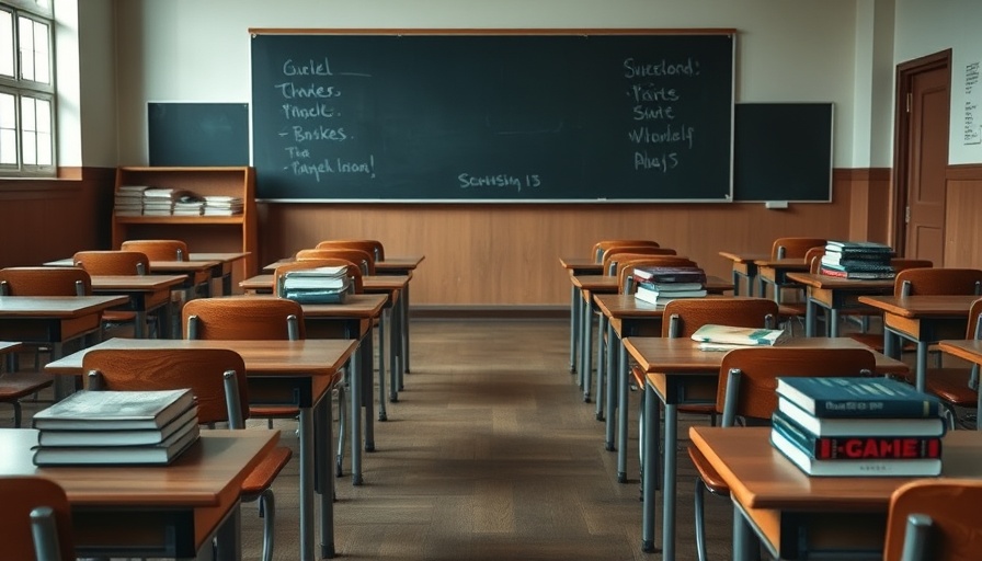 Austin ISD budget cuts impact empty classroom with desks.