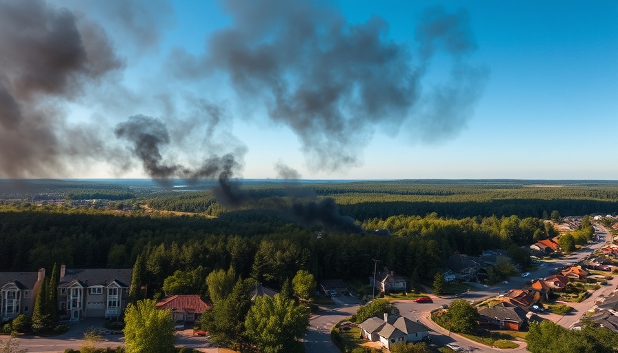 Suburban homes and smoke highlight PM 1 pollution health effects.