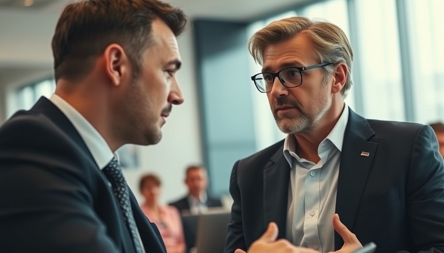 Close-up of two people having a discussion in a formal meeting.