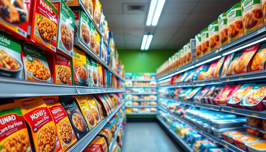 Colorful frozen meals on grocery shelves in Cedar Park store.