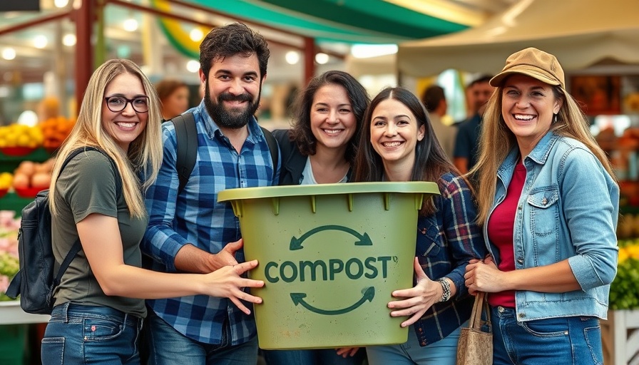 Smiling trio at market promoting multifamily composting outreach.
