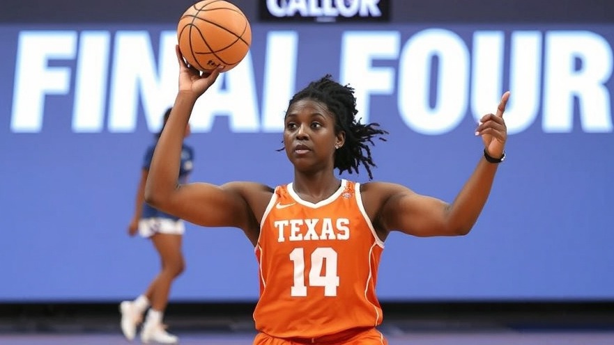 Madison Booker and Texas Longhorns women's basketball team in orange uniforms at the NCAA women's tournament.