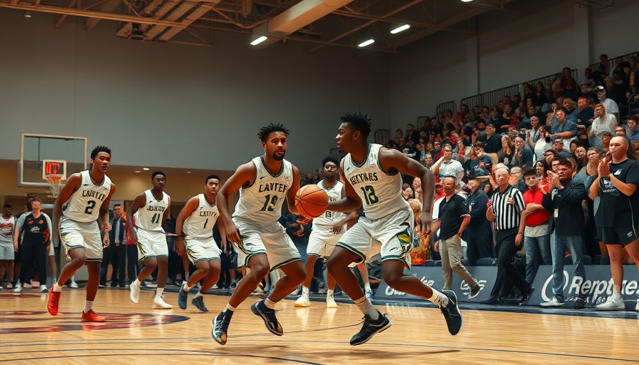 Basketball players in action during an intense game.