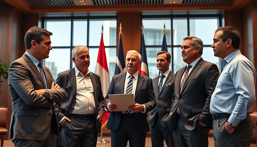 Men in formal and sports attire in a prestigious meeting setting.