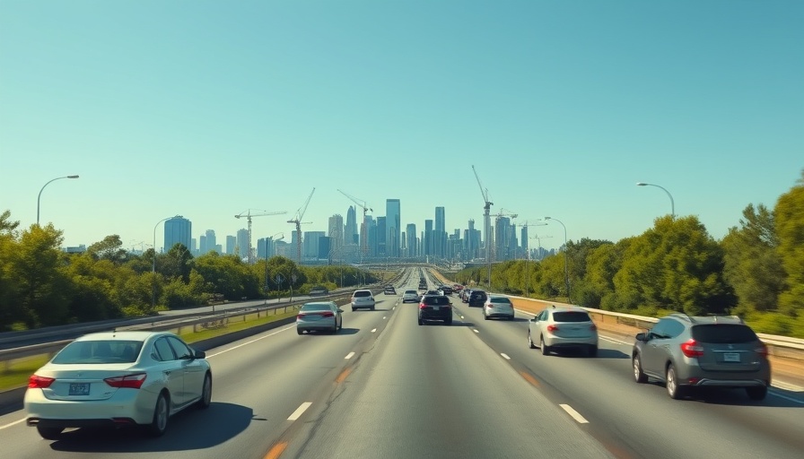 I-35, a busy road leading into Austin's skyline with traffic.