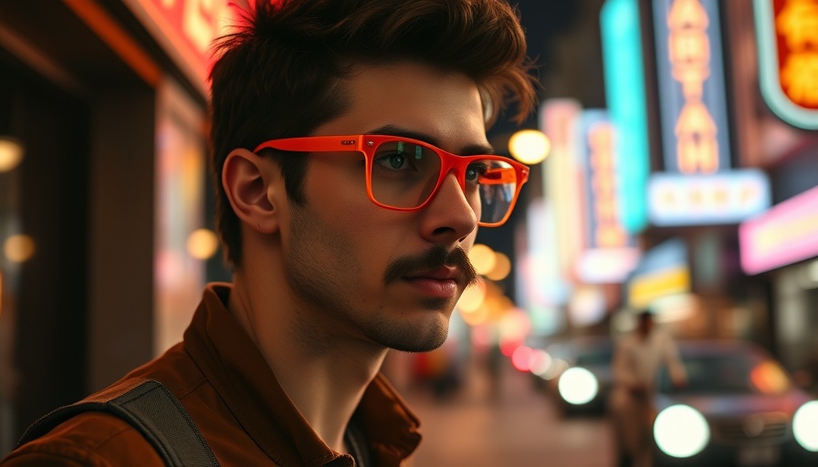 Stylish young man in urban setting at night with glasses