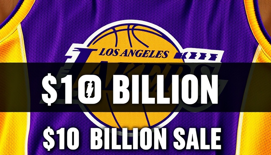 Lakers sold for $10 billion announcement on sports graphic background