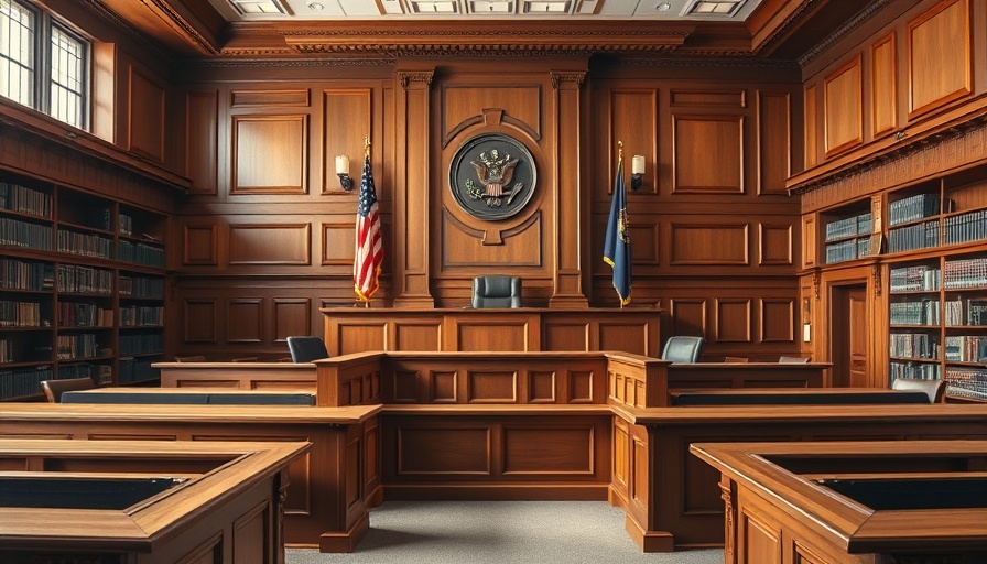U.S. District Court interior with empty judge's bench, related to CrowdStrike class action lawsuit dismissal.