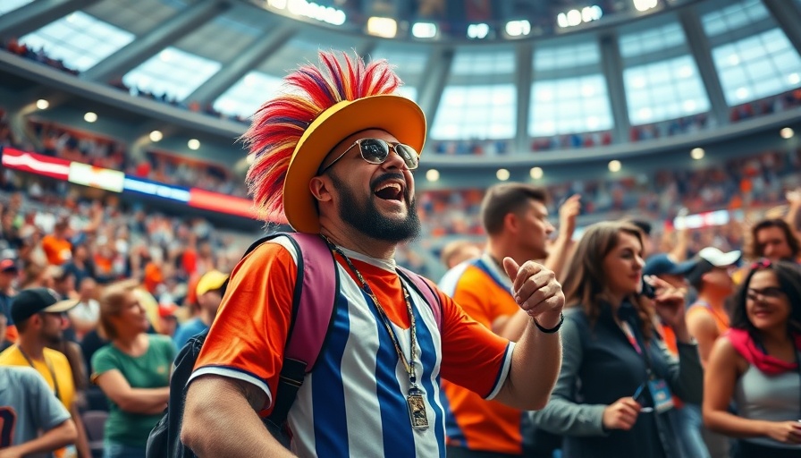 Fan in vibrant sports arena enthusiastically interacts, NFL news.