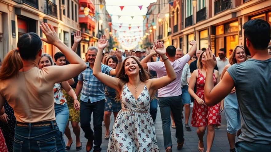 Joyful celebration of the Abraham Accords with dancing in the street.