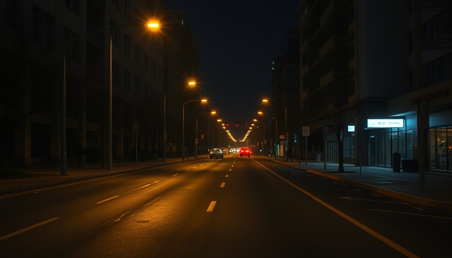 Somber urban street at night reflecting traffic fatalities in Austin.