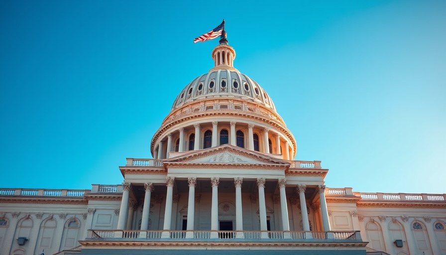 Big Beautiful Bill: Capitol dome with flag against blue sky, artistic.