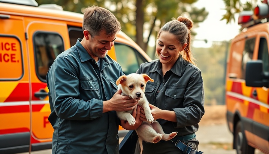Houston SPCA animal rescue team helping a small dog outdoors.