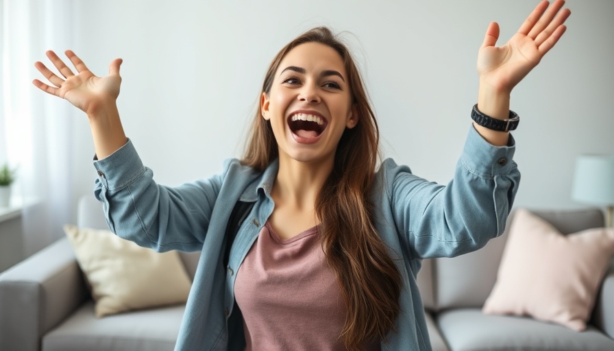 Self-esteem after weight-loss surgery: woman joyfully celebrating on scale.