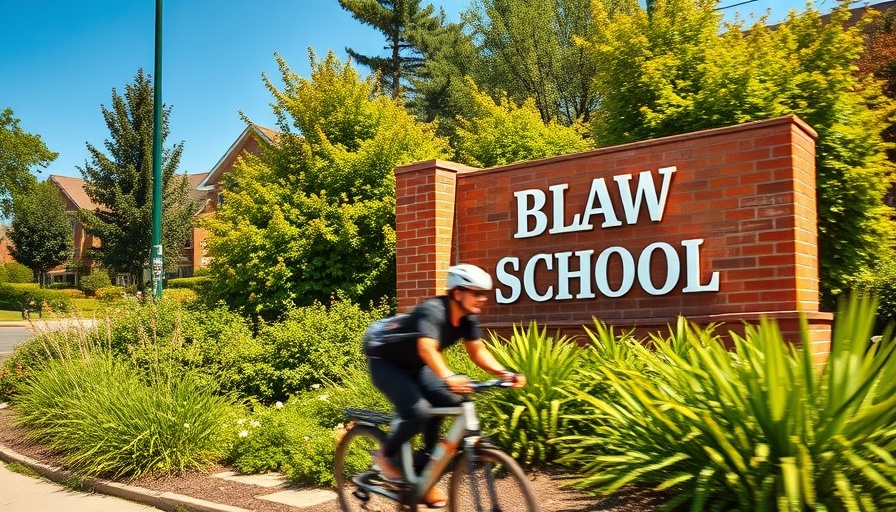 Sign for Levin College of Law with cyclist, white nationalism in higher education.