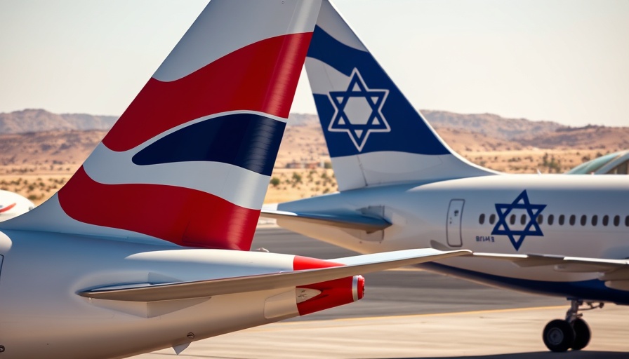 Airplane tails with British and Israeli flags on tarmac.
