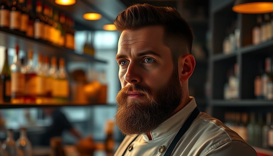 Confident male chef representing Austin lifestyle in modern bar setting.